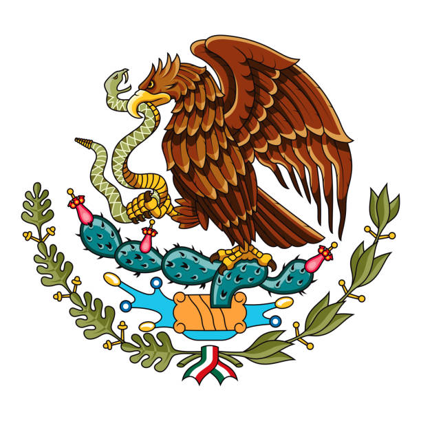 ilustraciones, imágenes clip art, dibujos animados e iconos de stock de escudo de armas de los estados unidos mexicanos (méxico) - bandera mexicana