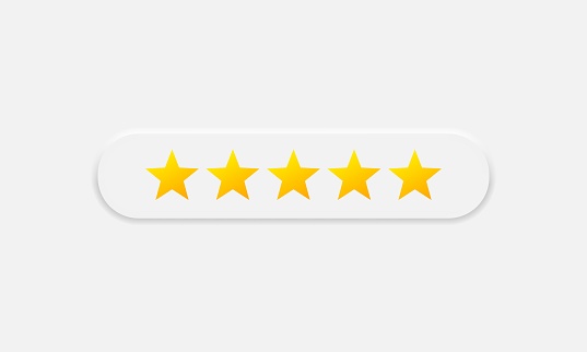 Five Star Product Quality Rating vector icon in neumorphic style. Very good review 5 stars symbol Vector EPS 10