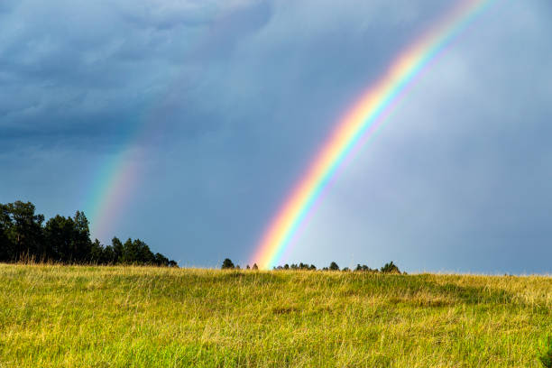 Rainbow after storm over landscape