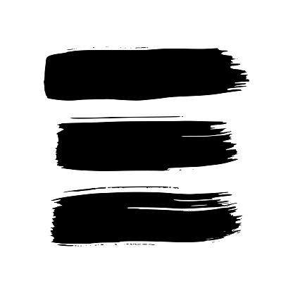 Set of three black brush strokes. Hand drawn ink spots isolated on white background. Vector illustration