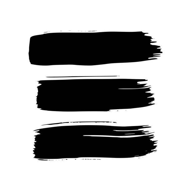 Set of black hand drawn brush strokes Set of three black brush strokes. Hand drawn ink spots isolated on white background. Vector illustration splatters and brush textures stock illustrations