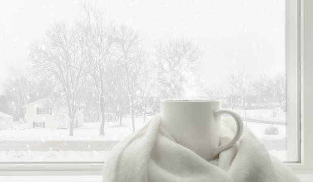 concepto de invierno blanco de bebida caliente y accesos de invierno - ventisca fotografías e imágenes de stock