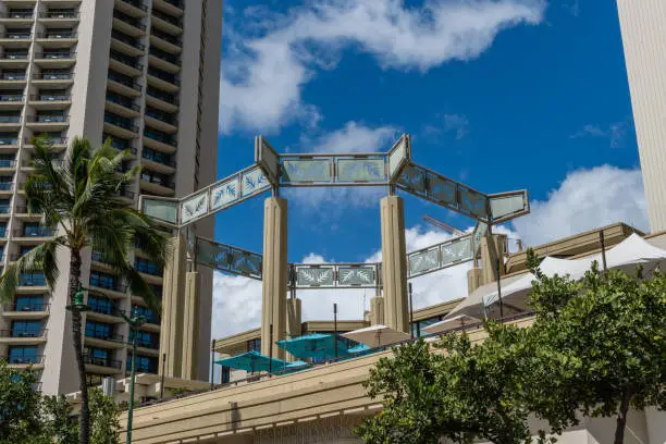 Photo of Scenic Waikiki Beach street vista, Honolulu, Oahu, Hawaii