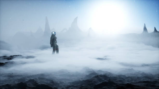 istock Astronaut on alien planet. Mars surface. Space travel. 3d rendering. 1341571219