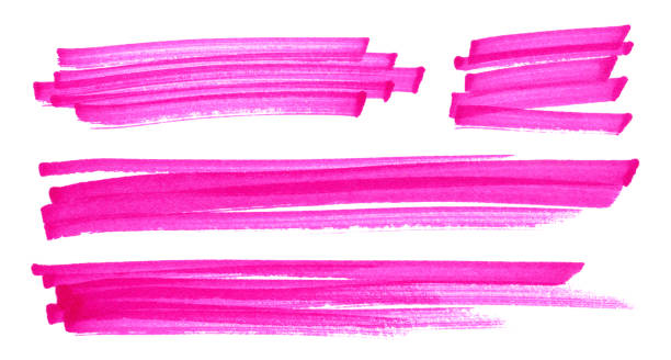 highlight pen brush pink for marker, highlighter brush marking for headline, scribble mark stroke of highlighted pen - paint stroke spray single line imagens e fotografias de stock