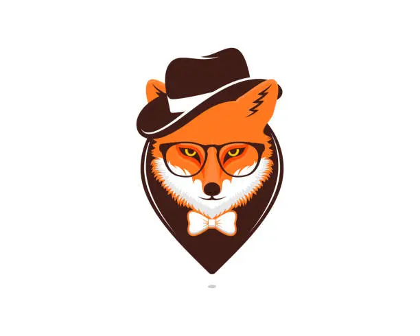 Vector illustration of Detective fox head in the point location logo