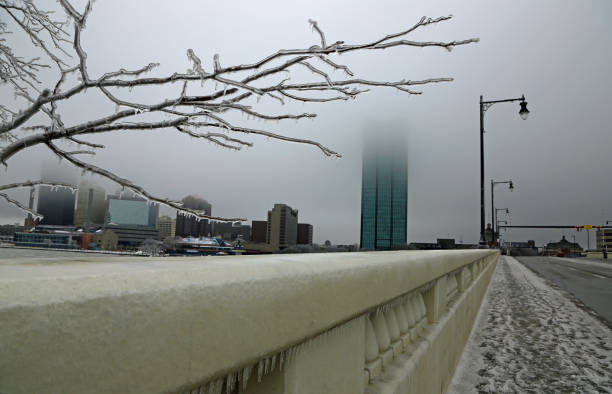 istock Walking the bridge in freezing rain 1341576107