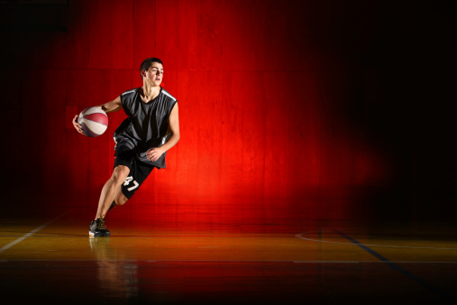 Basketball run on red background