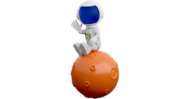 Photo of 3D Cartoon Astronaut Sitting on The Planet and Waving Hand