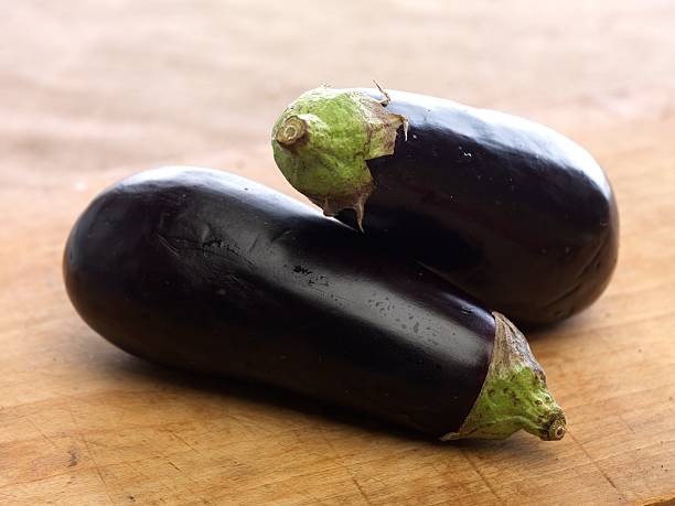 Two aubergines stock photo