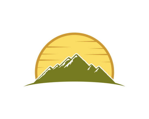 ilustraciones, imágenes clip art, dibujos animados e iconos de stock de montaña verde con paisajes al atardecer detrás - mountain mountain peak mountain climbing switzerland