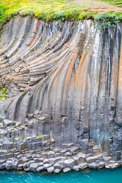 Studlagil, Iceland - 26 July, 2021: Beautiful Studlagil canyon with basalt columns in Jokuldalur Valley,   that is in East Iceland. For background.