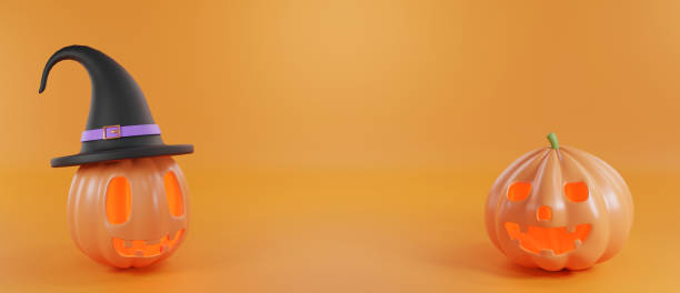 istock Halloween's day concept. Cute pumpkin ghost smile with hat 1341583739