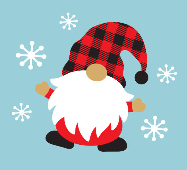 illustrazioni stock, clip art, cartoni animati e icone di tendenza di gnome delle vacanze di natale con illustrazione vettoriale della neve invernale - gnomo