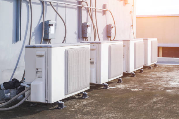 istock air condition outdoor unit compressor install outside the building. 1341590547