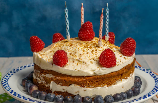 istock birthday cake with candles and streamer 1341591520