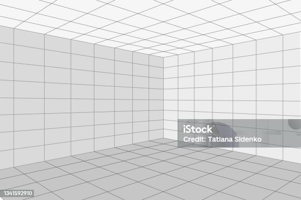 Grid Abstract Room Grid Perspective White Room Background Stock Illustration - Download ...