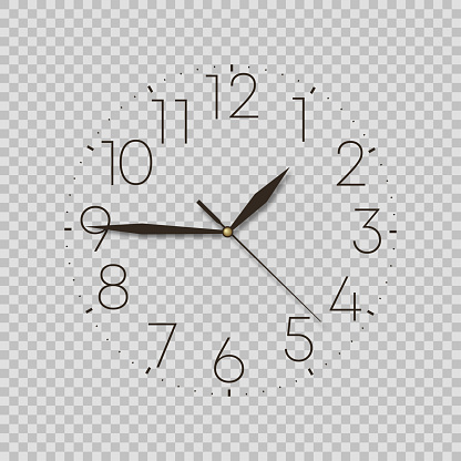 Black Clock on transparent background. Clock icon vector..