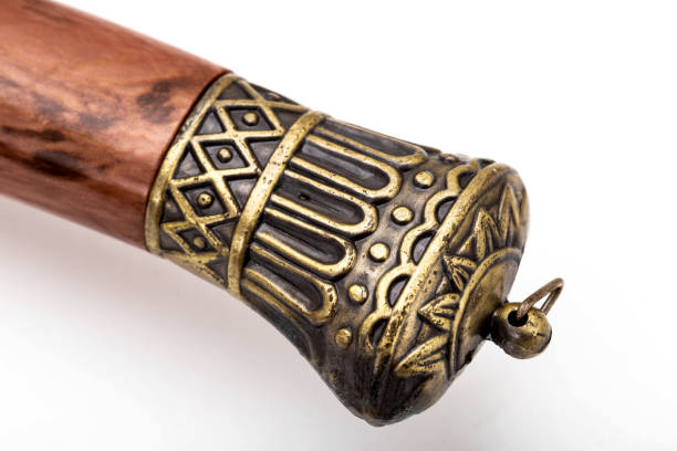 istock Beautiful patterns on the katana saber on the handle and protective case, close-up 1341594143