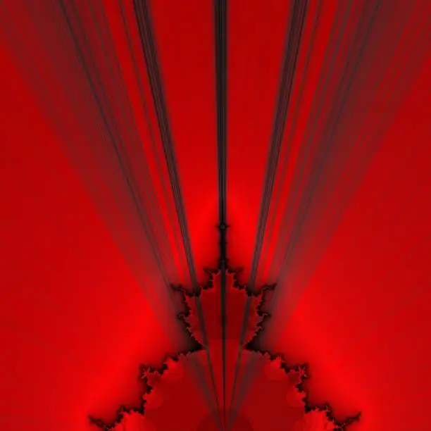 Photo of vivid glowing red coloured Mandelbrot type fractal design on a black background