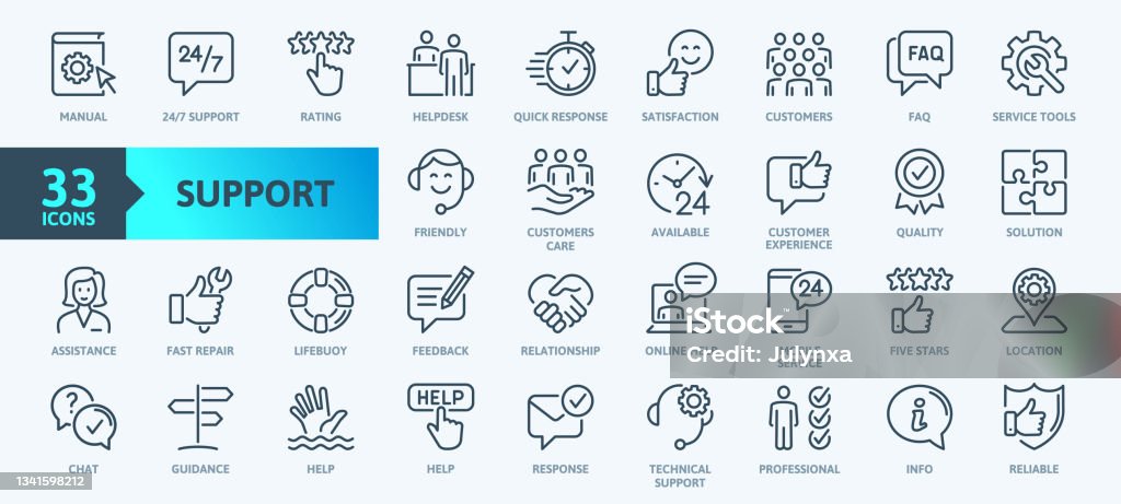 Service à la clientèle et support - Collection d’icônes de contour. Thin Line Set contient des icônes telles que l’aide en ligne, le service d’assistance, la réponse rapide, les commentaires et plus encore. Ensemble d’icônes Web simples. - clipart vectoriel de Icône libre de droits Service à la clientèle et support - Collection d’icônes de contour. Thin Line Set contient des icônes telles que l’aide en ligne, le service d’assistance, la réponse rapide, les commentaires et plus encore. Ensemble d’icônes Web simples. - clipart vectoriel de Icône libre de droits
