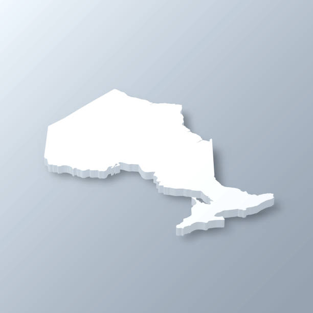 Ontario 3D map on gray background 3D map of Ontario isolated on a blank and gray background, with a dropshadow. Vector Illustration (EPS10, well layered and grouped). Easy to edit, manipulate, resize or colorize. Vector and Jpeg file of different sizes. ontario canada stock illustrations