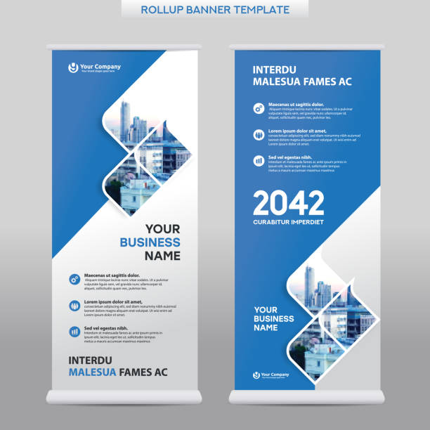 ilustrações de stock, clip art, desenhos animados e ícones de city background business roll up design template. - vertical