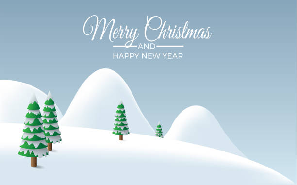 Winter landscape background, rounded mountains with fir trees under snowfall. Vector illustration for Christmas with copy space. Card and greeting Winter landscape background, rounded mountains with fir trees under snowfall. Vector illustration for Christmas with copy space. Card and greeting wintry landscape january december landscape stock illustrations