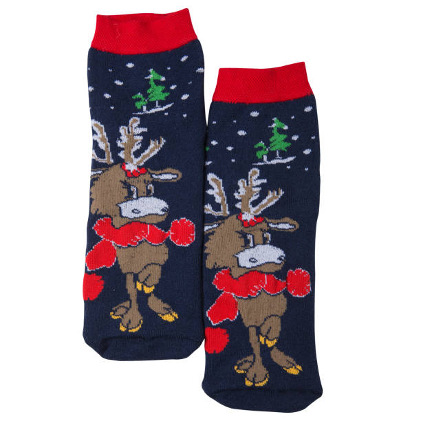 istock pair of blue socks with funny christmas moose pattern, on white background 1341604427