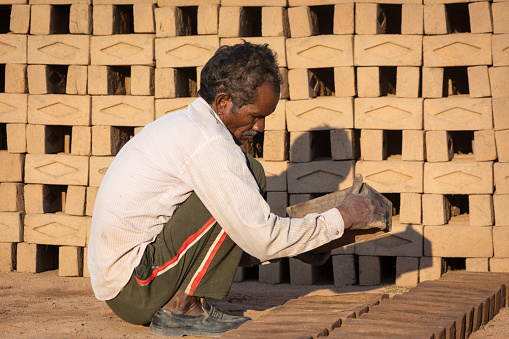 Indian Bricks Making Indian Man Making House Bricks By Hand Using A Mold And Wet Clay Stock ...