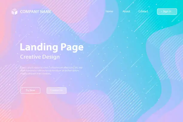 Vector illustration of Landing page Template - fluid and geometric shapes composition - Green Gradient