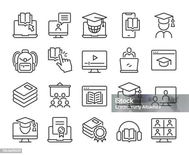 Symbol Bildung Online Education Line Icons Gesetzt Bearbeitbarer Kontur Stock Vektor Art und mehr Bilder von Icon