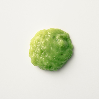 Overhead shot of Wasabi on white background.