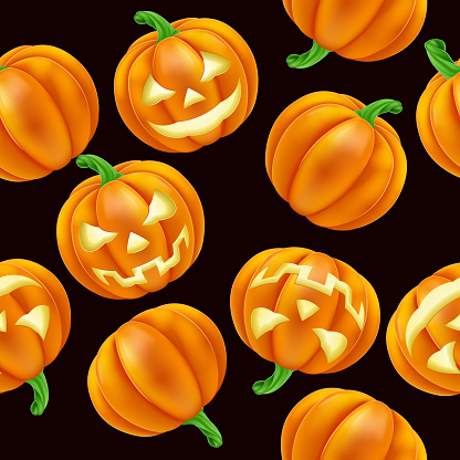 A Halloween pumpkin Jack O Lantern pattern seamless tiling background design illustration
