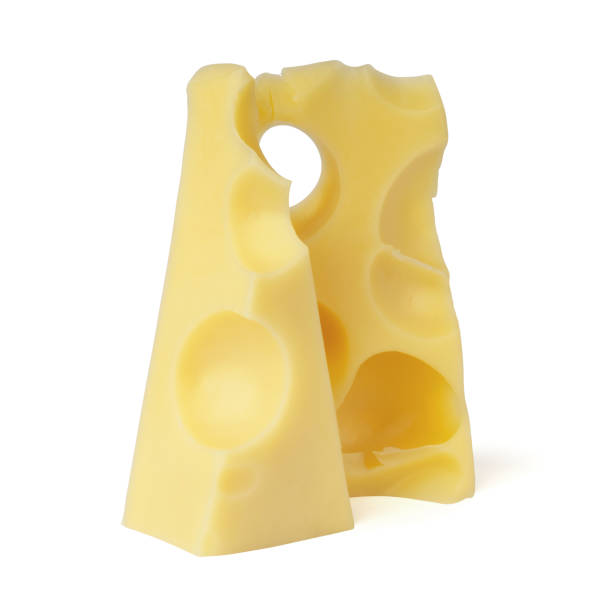 istock cheese isolated on white. two tricot cheese with big holes 1341614130