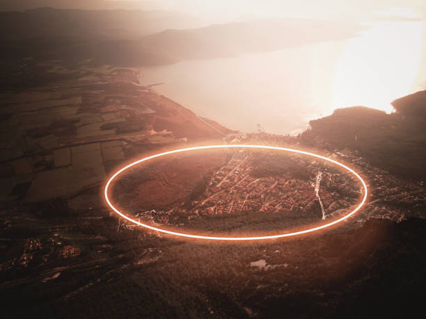 istock Akyaka bay view from above and stunning neon light circle, Turkey 1341614368