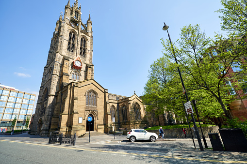 Newcastle Cathedral, church of St Nicholas on a sunny day in the centre of Newcastle.