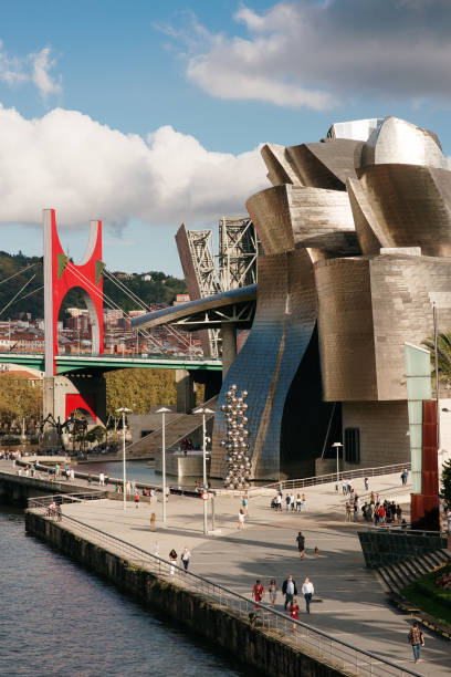Bilbao, Spain - 10 September 2021: Guggenheim Museum Area and La Salve bridge in Bilbao, Spain