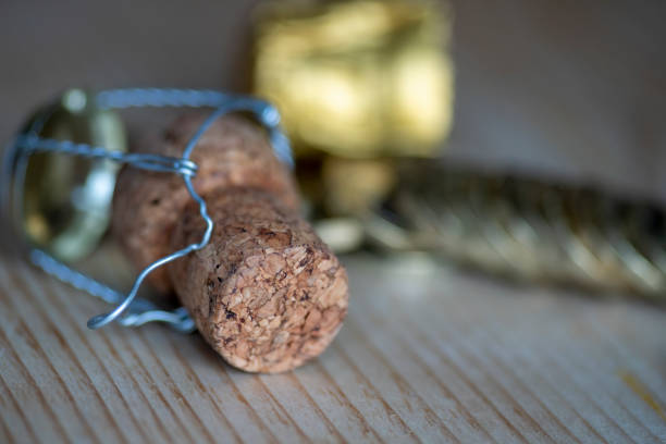 close up cork glass bottle in the row.