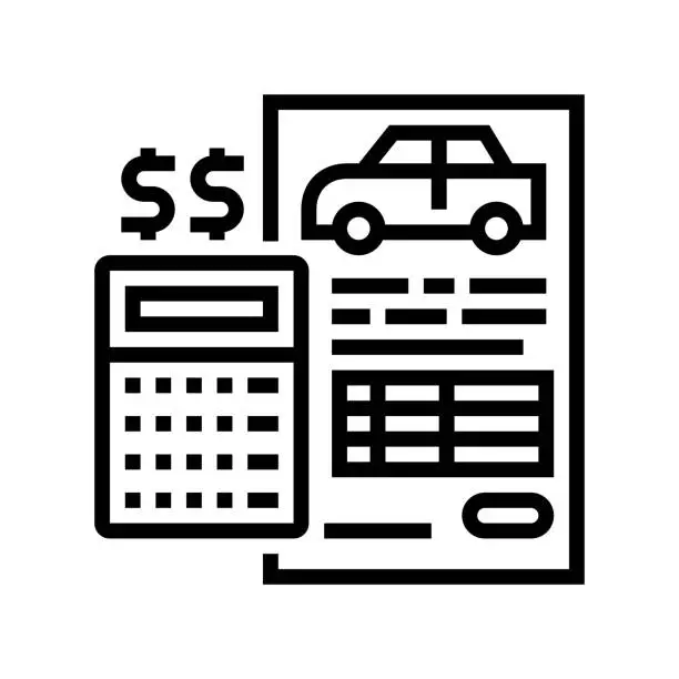 Vector illustration of financing car calculator line icon vector illustration