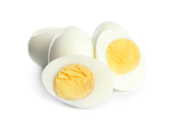 istock Fresh hard boiled chicken eggs isolated on white 1341621615