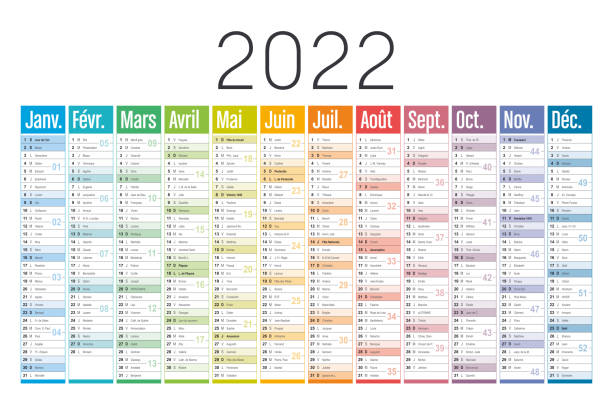 Year 2022 French Colorful Calendar