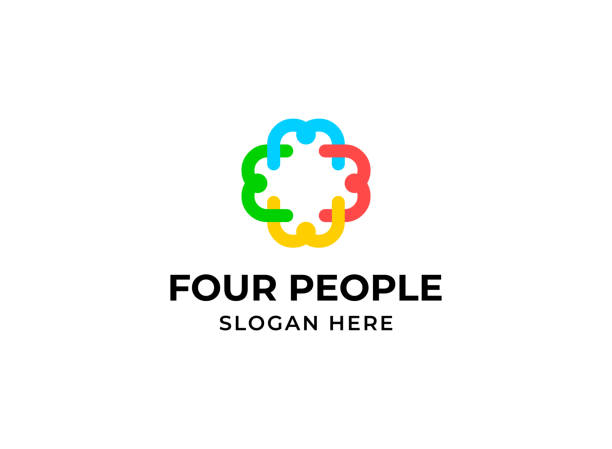 ilustrações de stock, clip art, desenhos animados e ícones de four people teamwork logo - four people
