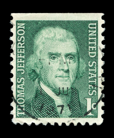 USA - CIRCA 1930: A stamp printed in USA shows image portrait Thomas Jefferson, circa 1930.