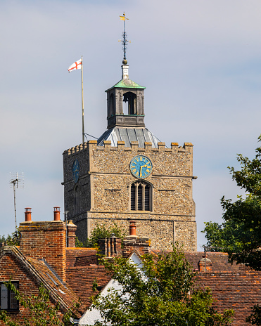 The tower of St. John the Baptist church in the beautiful village of Finchingfield in Essex, UK.