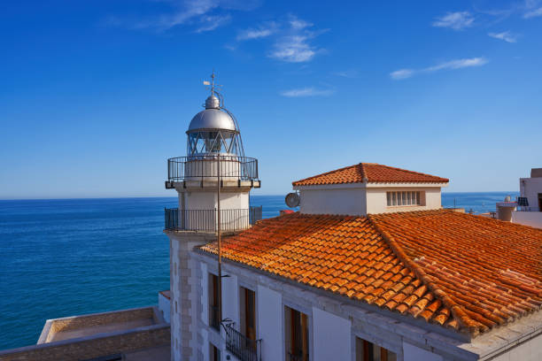 Peniscola Lighthouse and village in Castellon of Mediterranean Spain
