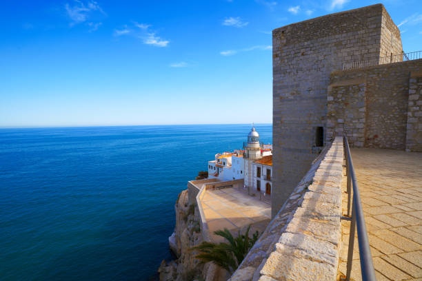 Peniscola Lighthouse and village in Castellon of Mediterranean Spain