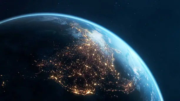 High quality 3D rendered video, made from ultra high res 20k textures by NASA:
https://visibleearth.nasa.gov/images/55167/earths-city-lights,
https://visibleearth.nasa.gov/images/73934/topography,
https://visibleearth.nasa.gov/images/57747/blue-marble-clouds/77558l