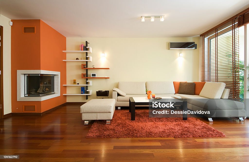 Modern living room interior Orange Color Stock Photo