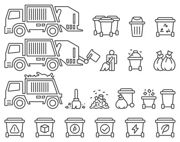 Vector illustration of Garbage truck and sanitation vector set